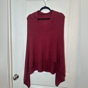 100% Cashmere Quiet Luxury Cranberry Lightweight Poncho, One size